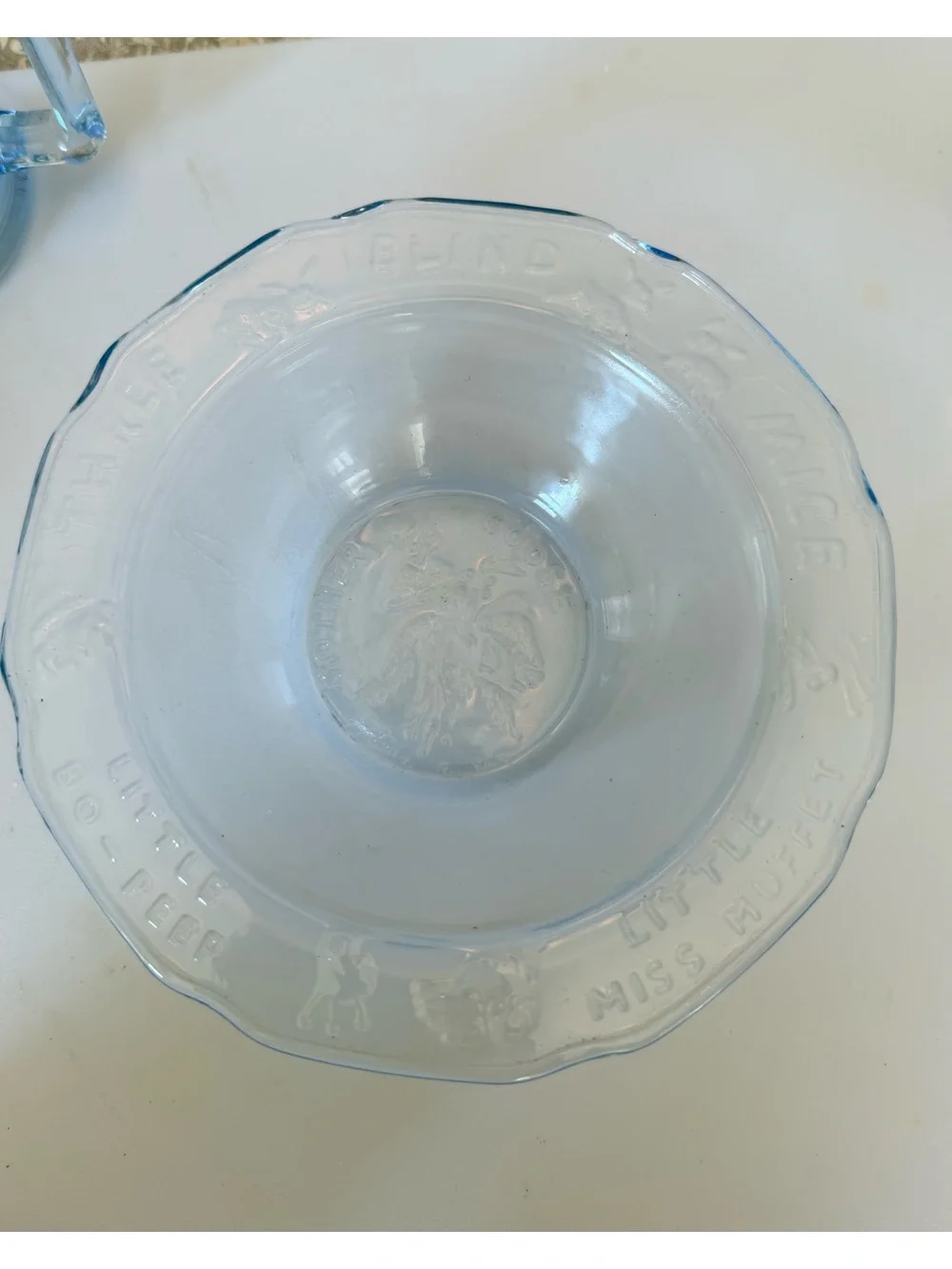 Tiara Translucent Blue Children's Nursery Rhyme Divided Plate, Bowl & Cup Set